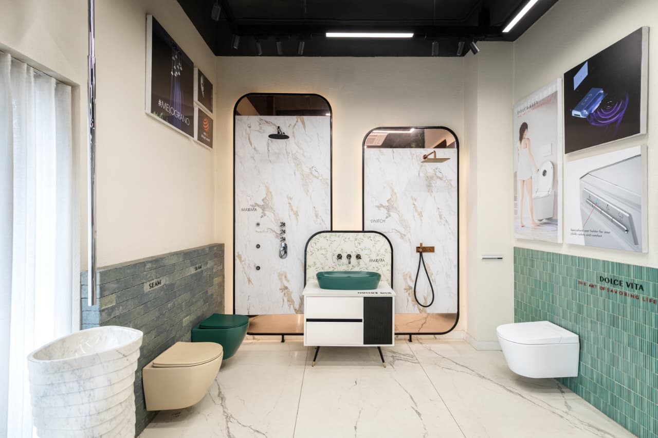 Wall-hung WCs and designer basins at the IDC sanitaryware display, Mohali