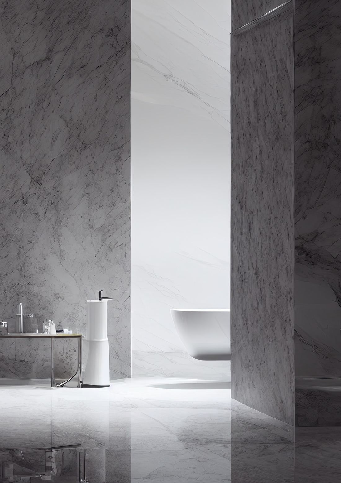Minimal marble bathroom with premium bath fittings — IDC Mohali